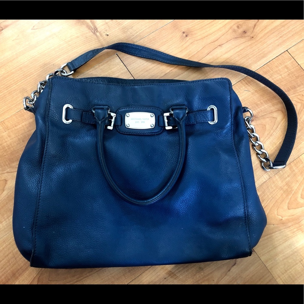 Michael Kors Blue Pebbled Hamilton Satchel
